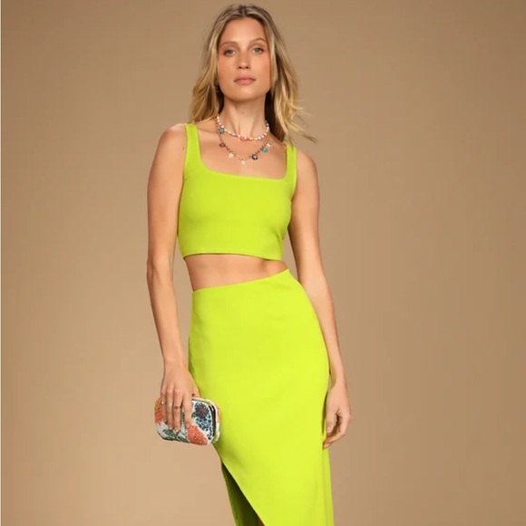 Lulus Dresses & Skirts - Lulu’s Set For Life Green Ribbed Bodycon Two-Piece Dress